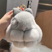 Hair Bow Rabbit Fur Keychain Pompoms Plush Rabbit Key Ring Bunny Keychain  Couple Pendant šviesiai pilka spalva