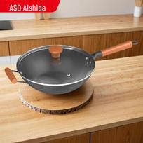 ASD 34cm Refined Iron Flat Bottom Stir-Fry Wok