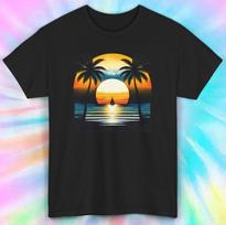 Tropical Sunset Palm Tree T-Shirt Mens Womens Tees Top | Beach Ocean Graphic Tee | S-5XL 3XL