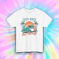 Catch Waves Not Feelings Shirt Surf Beach Retro Car Summer Tee S-5XL 3XL