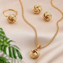 2pcs Set Minimalist Creative Gold Color Circular Heart-shaped Pendant Snake Bone Chain Necklace Earrings for Women Jewelry Sets