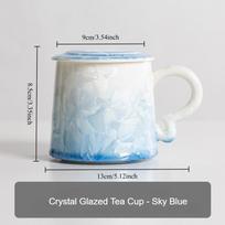 Crystal Glazed Ceramic Tea Cup Simple Personal Use Mug Office and Home Use with Lid plain packaging dangaus mėlyna spalva