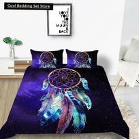 Dream Catcher Duvet Cover Set Kids Bohemian Mandala Boho Chic Feather Bedding Set Full Size Tie Dye Purple Polyester Duvet Cover EU single(135x200cm)