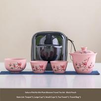 Cute Pink Travel Tea Set, Exquisite Ceramic Gaiwan, Outdoor Camping Tea Brewing Set, Teapot, Teacup, Portable Bag