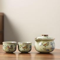 New Tea Set Kung Fu Ceramic Teapot, Covered Bowl Tea Drinking, Light Luxury, High-end 1 Teapot, 2 Teacups