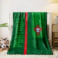 Green background, vertical red stripe, Portugal crest, bold text design. for all seasons blanket lunch break throw gift 80cm x 120cm