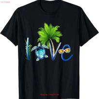 Tropical Beach Love Sea Turtle Palm Tree Summer Vacation T Shirt vintage Washed Top For Everyday Wear Comfortable Slightly Soft S įvairiaspalvis