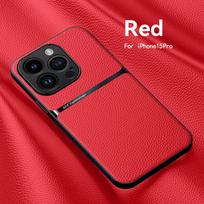 Leather For Magsafe Magnetic Car Holder Phone Case For iPhone 16 15 14 13 12 Pro Max Luxury Matte Shockproof Lens Protect Cover For iPhone 15 raudona