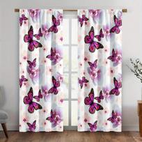2 Panels Pink Purple Butterfly Curta Floral Orchid Printed Drapes Polyester Living Room Bedroom Window Curta Home Decor 53x116CM&2 panels