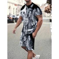 Men's 3D Grim Reaper Print 2-Piece Set: Black Short Sleeve T-Shirt & Shorts. Gothic Streetwear Casual Breathable Suit for Summer Vacation S juoda