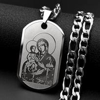 Virgin Mary Holy Infant Dog Tag Pendant Necklace for Women Men Stainless Steel Gold Color Catholic Amulet Chain Jewelry Gift