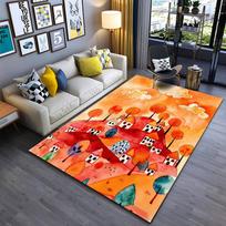 Cartoon Village Landscape Area Rug, Orange Trees and Houses Pattern Suitable for use as an anti-slip for living room bedroom sofas 40x60cm( 15x23in )