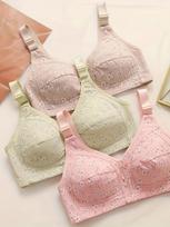 3pcs Alluring Floral Wireless Bras - Push-Up, Breathable Comfort - Everyday Chic Lingerie 36/80BC