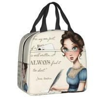 Jane Austen Insulated Lunch Bags for Women Jane Austen Writing Book Resuable Cooler Thermal Bento Box Work School Travel 22x20x13CM smėlis