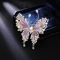 Women's Light Luxury Design Elegant Drop Glazed Imitation Pearl Butterfly Brooch Fashionable Versatile Niche Design Brooch