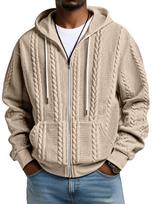 Men's Casual Zip-Up Floral Sports Hoodie S chaki