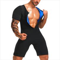Sauna Suit for Men 3 in 1 Full Body Shaper Waist Trainer Sweat Shirt Short Sleeves Workout Top with Shorts Slimming Jumpsuit Gym Fitness Leotard S juoda