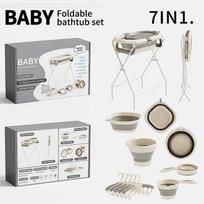 7-in-1 Baby Bath Tub Set with Temperature Display Folding Bathtub Non-Slip Stand Shower Table And Clothes Rack for Infants And