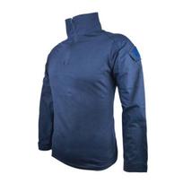 Men Tactical Shirt Long Sleeve Military Combat Shirt Quarter Zipper Stand-Up Collar Shirt for Outdoor Paintball Airsoft Cycling Hiking S mėlyna