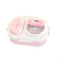 3 Compartment Lunch Box Bento Snap Lid Leakproof Adorable Container Food Sorage for Travel pink white