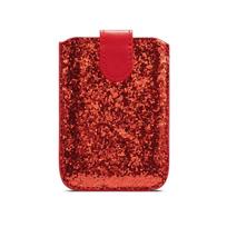 Glitter Bling RFID Blocking Credit Card Holder Adhesive Sticker Credit ID Card Pocket  Key raudona