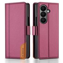 Premium Leather Business RFID Phone Case For Samsung Galaxy Z Fold 7 Wallet Card Slots Magnetic Flip Cover For Z Fold 6 5 4 3 5G Galaxy Z Fold7 vyno raudonos spalvos