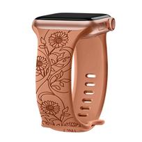 Floral Engraved Strap For Apple Watch ultra 2 Band 49mm 45mm 46mm 40mm 44mm 41mm correa bracelet iwatch series 10 9 3 7 se 5 6 8 S10-42mm 38 40 41mm