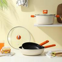DESLON 'Orange' Non-Stick Cookware Set Two-piece set (Wok + Soup Pot) oranžinės raudonos spalvos