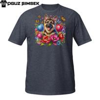 German Shepherd Shirt – Colorful Tulips and Butterfly Dog Art Tee Gift M