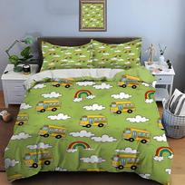 Yellow School Buses Clouds Rainbows Print Bedding Set 1 Duvet Cover 2 Pillowcases For Adult And Children Luxury Gift Full Size EU Twin 135X200cm&set