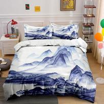 Ink Landscape Painting With Cloudy Peaks Print Bedding Set 1 Duvet Cover 2 Pillowcases For Adult And Children Luxury Gift EU Twin 135X200cm&set