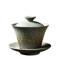 180ML Retro Grubaus Porceliano Trys Gaiwan Buitinė Krosnies Keičiama Keraminė Arbatos Puodelis Nešiojamas Grožio Arbatos Dubenėlis Individualus Tradicinis Arbatos Servizas 180ml pavasario žalia spalva