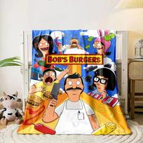 Cartoon characters surrounding a  Bob's Burgers  sign with food and items. for all seasons blanket lunch break throw gift 80cm x 120cm