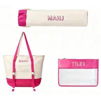 Mahjong Game Carry Kit with Sturdy Canvas Tote Transparent Zippered Pouch and Drawstring Bag for All Components rožinė raudona spalva