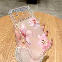 Pink Orchid Lily Cherry Blossom Drop Transparent Phone Case Suitable for iPhone 17 16 15 14 13 12 11 Pro/Max/Plus Anti Shock iPhone 16 ProMax gryna