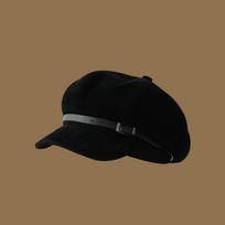British Style Pu Leather Beret Belt Buckle Painter Hat Fashion Suede Octagonal Hat  Ladies juoda