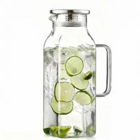 Glass Water Pitcher, 2 Liter/68 oz Square Glass Pitcher with Lid and Handle, Clear Heat Resistant Glass Water Jug Carafe Juice Container for Hot Tea 68 Ounces gryna