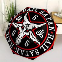 Satanic Symbol Baphomet Goat Head Design 3-Fold Compact Auto-Open Umbrella - 8-Rib Windproof Portable Umbrella for Men & Women