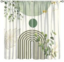 Mid Century Curtain,Abstract Boho Plant Leaf Cat Geometric Modern Window Treatment Curta For Living Room Kitchen Bedroom 53x116cm 2pc21x46in