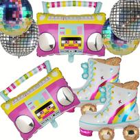 8-Piece Roller Skate Radio Disco Set, Aluminum Foil Balloon Set Combination, Suitable for Retro Party Decoration, Themed Party Other