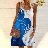 Moteriška, gėlėta, balta, raudona, kontrastinga mini suknelė be rankovių vakarėlio suknelė Vasarinė paplūdimio suknelė Sundress XS mėlyna