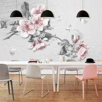 Tapetai 3D Rankomis tapytos gėlės Sieninė tapyba Drugelis Pastoralinis Svetainė TV foninė siena Sieninė tapyba 200 cm(W) x 140 cm(H) gray