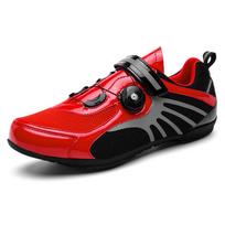 Breathable Cycling Sneakers Men Women Road Bike Shoes Rubber Sole Flat Racing Speed Trail Bicycle Footwear for Sports Pedal 36 raudona