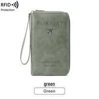 2024 RFID Travel Passport Holder & Ticket Organizer - Multifunctional Zipper Document Bag žalia