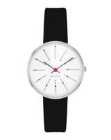 ARNE JACOBSEN Laikrodis 30mm Skandinaviškas Dizainas Atsparus Vandeniui Dizainas be Sekundžių BANKERS Baltas Juodas Odinis (Tylioji ranka) 53100-1401 juoda