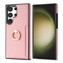 Leather Case For Samsung Galaxy S25 Edge S24 Ultra S23 Ultra S22 Plus S21 FE A54 A14 A53 A13 Ring Holder Cards Solt Phone Cover For Galaxy S25 Ultra rožinė