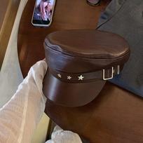 Star Pu Leather Beret Korean Style Painter Hat Casual Octagonal Hat  Autumn kava