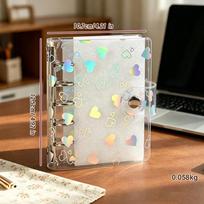 New PVC Binder Cover A5/A6/A7/M5 Snap Design Loose-Leaf Notebook Shell Laser Heart Patterns Refillable Planner Cover Students