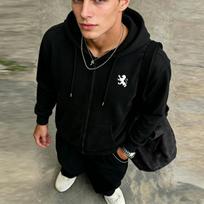 Men's Fashionable Fleece Hoodie-Simple Pullover Style, Full-Zip Jacket Design, Drawstring Pockets—Versatile Top for Any Occasion L juoda
