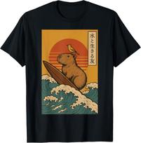 Japan Capybara Surfing Great Wave Anime Kawaii Capybara Surfing   unisex T-Shirt Mens Womens Tees Top S